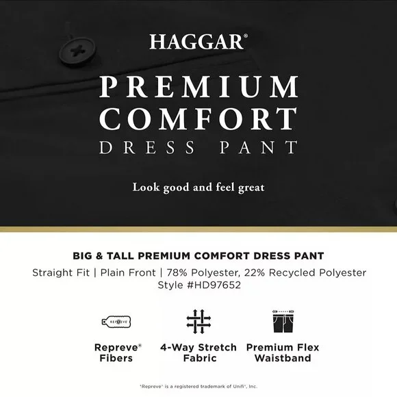 Haggar Big Men Iron Free Premium Comfort Stretch Khaki Dress Pants 50x29 - Picture 6 of 15
